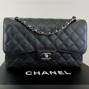 Chanel Jumbo Double Flap Black Caviar with Silver Hardware